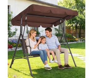 Columpio de Porche al Aire Libre de 3 plazas con Soporte, Tejido Impermeable y toldo Ajustable, Estructura de Acero, Banco de Columpio de terraza para Patio Trasero, césped, jardín