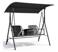 Columpio de Porche con portavasos, Mesa giratoria y Bolsa isotérmica con toldo Ajustable para 2 Personas, Columpio de Patio para jardín, balcón o Borde de Piscina