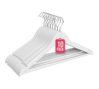 COM-FORT HOUSE | Pack de 10 Perchas de Madera Maciza Blanca con Gancho Giratorio 360° y Muescas Antideslizantes - con Barra para Pantalones - Alta Resistencia 10 unidades negro 20 unidades