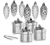 COM-FOUR® 10 Piezas Juego de Colgante de árbol de Navidad | adornos de árbol de Navidad a prueba de roturas en forma de conos y regalos - excelentes adornos navideños