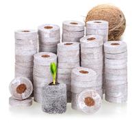 com-four® 100x Pastillas hinchables de Coco con Malla, Soporte de Cultivo | Discos de coco biodegradables - Ayuda al cultivo de fibra de coco