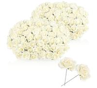 com-four® 120 Flores de Papel, 20 Ramos con 6 Flores Cada uno | rosas decorativas blancas - para manualidades - coronas - decoración de mesa - boda - decoración regalo