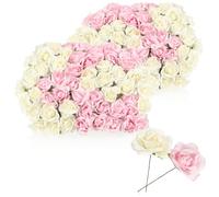 com-four® 120 Flores de Papel, 20 Ramos con 6 Flores Cada uno | rosas decorativas blancas y rosas - para manualidades - coronas - decoración de mesa - boda