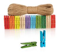 COM-FOUR® 120x Mini Pinzas para la Ropa y Cuerda de Yute de 50 m: pequeñas | collages - postales