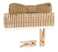 COM-FOUR® 120x Mini Pinzas y Cuerda de Yute de 50 m, Pinzas de Madera | collages y más