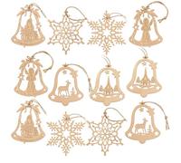 COM-FOUR® 12x Adornos para árboles de Navidad Juego de Colgantes de Madera | Adornos para el árbol de Navidad en forma de campana y diseño de copos de nieve, también para pintar