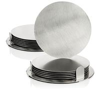 COM-FOUR® 14 Piezas Posavasos Soporte, Posavasos de Acero Inoxidable | posavasos redondos - color plateado