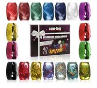 COM-FOUR® 18x cinta de anillo brillante en colores brillantes | 20 m por rollo - gran juego de cintas de regalo para manualidades y embalaje - cinta de poliéster brillante