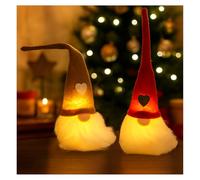 com-four® 2 gnomos con LED, Duende Rojo y Beige, decoración navideña | Enano escandinavo con gorro de punta de alambre flexible