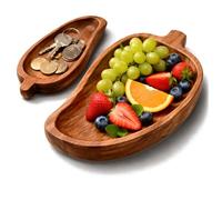 COM-FOUR® 2 Piezas Juego de bandejas Madera de Acacia | tableros decorativos en forma de hoja - bandejas para servir para decorar la mesa - bandeja de madera en 2 tamaños