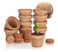 com-four® 20 Piezas Juego de Cultivo de Coco, Discos de Coco | Ayuda para el Cultivo que Incluye 10 tabletas hinchables y 10 Macetas - Soporte para el Cultivo