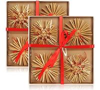 COM-FOUR® 24 Piezas Juego de Estrellas de Paja, Colgante de Paja | adorno de árbol de navidad hecho de paja - colgante de árbol de navidad - decoración navideña - Ø 10 cm