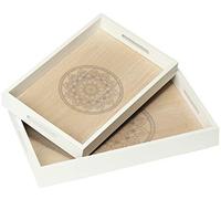 COM-FOUR® 2X Bandeja de Servir Hecha de Madera, Bandeja Vintage con Motivo | Bandeja de madera para el desayuno en gris