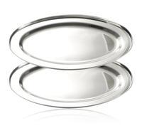 com-four® 2x Bandejas Ovaladas de Acero Inoxidable 34 x 21,5 cm | Fuentes de acero inoxidable para buffet, cocina, catering, barbacoas y presentación de alimentos