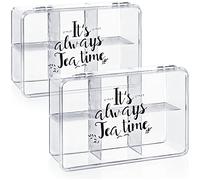 com-four® 2x Caja de almacenamiento para el té y las bolsitas de té | Caja de té de plástico transparente con 6 compartimentos