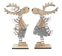 com-four® 2X Expositores Decorativos para Navidad, Reno de Madera | expositores navideños para decorar