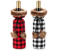 com-four® 2x fundas para botellas de vino, bolsas para botellas con diseño | decoración de botellas para la mesa navideña - jersey de botella a cuadros