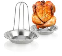 com-four® 2X Parrilla para Pollo, Asador de Pollo BBQ para Pollos a | Soporte para aves para asar - con bandeja de goteo para horno