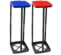 com-four® 2x Soporte para bolsas de basura con tapa en azul y rojo | Basurero plegable en 3 alturas diferentes - Cubo de basura para camping