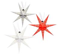 com-four® 3 Estrellas Luminosas 3D LED 30 cm, Estrella navideña | estrella de papel premium para colgar