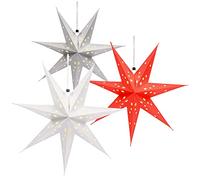 com-four® 3 Estrellas Luminosas 3D LED 45 cm, Estrella navideña | estrella de papel premium para colgar