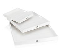 COM-FOUR® 3 Piezas Juego de Bandejas de Madera, Tableros Decorativos | Bandejas para Servir Blancas con Placa de Metal - Cuencos Decorativos