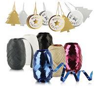 COM-FOUR® 30 piezas Juego de empaques decorativos, cintas de regalo | cintas de anillo decorativas y etiquetas para etiquetar