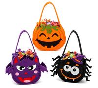 COM-FOUR® 3x bolsa de Halloween, bolsa para recoger dulces | bolsa de recolección hecha de fieltro - bolsa de regalo con motivos de miedo para niños