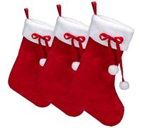 COM-FOUR® 3X calcetín navideño Premium XL para Rellenar, Botas de Papá | Decoración navideña con pompón - Calcetín de Papá Noel