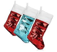 com-four® 3X Calcetín navideño XL Premium con Lentejuelas Reversibles | Bota de Papá Noel para colgar - Decoración navideña para rellenar - Calcetín de Papá Noel 42 x 22 cm