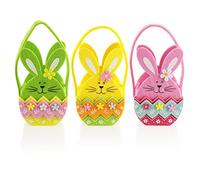 com-four® 3X Canasta con Conejito de Pascua, Cesta de Fieltro para Rellenar | Bolsa de Fieltro Conejito de Pascua para Regalar - Decoración de Pascua
