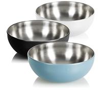 com-four®: Juego de 3 cuencos mezcladores de acero inoxidable, multifuncionales, ideales para preparar aperitivos o ensaladas. Cuencos de metal con revestimiento exterior, con una capacidad aproximada