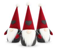 com-four® 3X Figuras Gnomo de Navidad 40 cm, 1,4 kg, Rojas | Adornos con gorros de pompón para estante, alféizar y chimenea - también aptos como topes de puerta