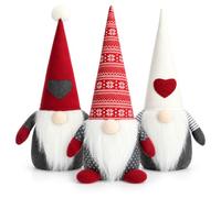 com-four® 3X Gnomos de Navidad 40 cm, Diseños Mixtos, 1,4 kg, Rojos | Adornos con gorros de pompón para estante, alféizar y chimenea - también aptos como topes de puerta