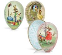 com-four® 3X Huevos de Pascua rellenable 9 cm, Diseños Vintage, para Dulces | pequeños regalos y césped decorativo [Surtido variable]