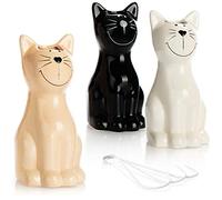 COM-FOUR® 3x Humidificador de aire calefacción, humidificador de aire | negro - beige - evaporador de agua de calefacción de cerámica con diseño de gato