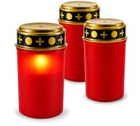 com-four® 3x LED luz de tumba, Vela LED luz eterna, Vela de tumba roja | Luz de decoración