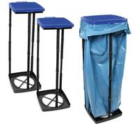 com-four® 3X Soportes para Bolsas de Basura con Tapa - se Pueden configurar en 3 Alturas posibles - Ideal para casa, jardín, Taller y Camping - Soporte para Bolsas Amarillo (3X - Azul)