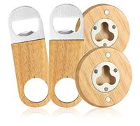 COM-FOUR® 4x Abrebotellas acero inoxidable con mango de madera natural | Abridor de botellas con un diseño sencillo