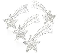 COM-FOUR® 4X Deco Stars Christmas, Estrella de decoración navideña de Metal, Flor de Pascua Blanca a Modo de Percha con Purpurina