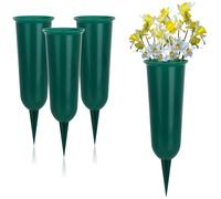 com-four® 4X jarrones para tumbas, Jarrón de Cementerio Resistente a | Jarrón para tumba con estaca de tierra extraíble - Elegante jarrón enchufable para decoraciones de tumbas