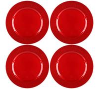 com-four® 4x Platos Base en Rojo Brillante con Borde Brillante | Platillos Monocromáticos Reutilizables - Decoración de Mesa - Platos para Bodas - Celebraciones Familiares o Navidad