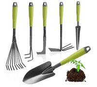 COM-FOUR® 6 Piezas Juego de Herramientas de jardín, Juego de jardín | cultivador pequeño - raspador para Juntas - rastrillo de Mano - Paleta de Flores
