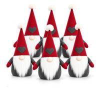 com-four® 6X Figuras Gnomo de Navidad 40 cm, 1,4 kg, Rojas | Adornos con gorros de pompón para estante, alféizar y chimenea - también aptos como topes de puerta