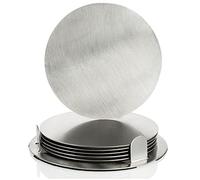 COM-FOUR® 7 Piezas Juego de Posavasos Soporte, Posavasos de Acero | Posavasos redondos de acero - Color plateado