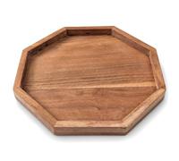 com-four® Bandeja de Madera de Mango - Octogonal 25 x 25 cm | Base decorativa con borde elevado y patas protectoras - fuente para bebidas, aperitivos, postres y pasteles