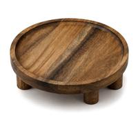 com-four® Bandeja Redonda de Madera de Acacia con 4 Patas | Bandeja elevada para velas, aperitivos y decoración, elegante soporte de madera para mesa y bufé