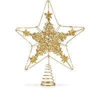COM-FOUR® Deco Star Christmas, Estrella de decoración navideña de Metal | poinsettia de pie con purpurina - copa de árbol de Navidad dorada