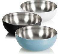 com-four®: Juego de 3 cuencos mezcladores de acero inoxidable, multifuncionales, ideales para preparar aperitivos o ensaladas. Cuencos de metal con revestimiento exterior, con una capacidad aproximada