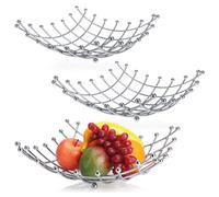 com-four®: Juego de 3 cuencos para fruta de acero inoxidable cromado, cesta para fruta de 32x30 cm, cuenco para fruta